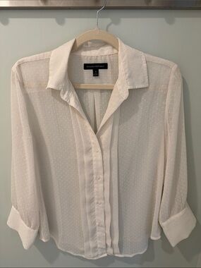 Banana Republic White Dot-Textured Sheer Button-Up Blouse